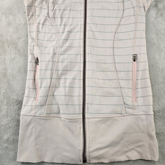 Lululemon Womens Sz 4 Stride Jacket Full Zip Sweater Thumbholes Pink Stripe - Picture 4 of 10